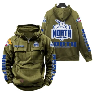 North Melbourne Fans Gift Tactical Quarter Zip Hoodie, All Over Print Hoodie For Sport Fan, Custom Name AFL150071825140 - Army Green