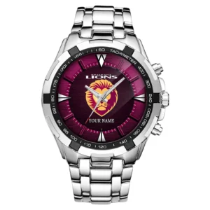 Brisbane Lions Fans Gift Steel Watches, All Over Print Watches For Sport Fan, Custom Name AFL151071525131 - Silver