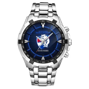 Western Bulldogs Fans Gift Steel Watches, All Over Print Watches For Sport Fan, Custom Name AFL151071525132 - Silver