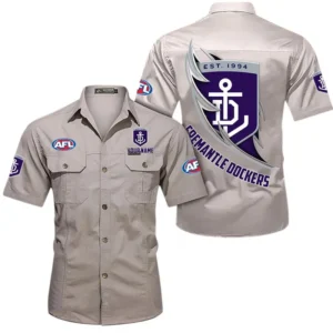 Fremantle Fans Gift Short Sleeved Shirt, All Over Print Shỉt For Sport Fan, Custom Name AFL155071425123 - Beige