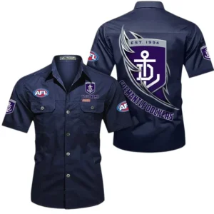 Fremantle Fans Gift Short Sleeved Shirt, All Over Print Shỉt For Sport Fan, Custom Name AFL155071425123 - Dark Blue