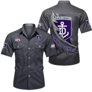 Fremantle Fans Gift Short Sleeved Shirt, All Over Print Shỉt For Sport Fan, Custom Name AFL155071425123 - Gray
