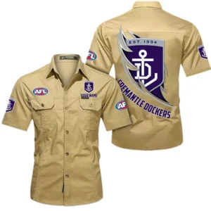 Fremantle Fans Gift Short Sleeved Shirt, All Over Print Shỉt For Sport Fan, Custom Name AFL155071425123 - Khaki