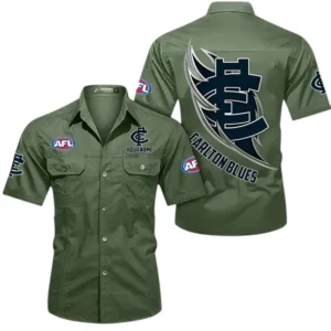 Carlton Fans Gift Short Sleeved Shirt, All Over Print Shỉt For Sport Fan, Custom Name AFL155071425124 - Army Green