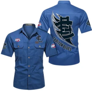 Carlton Fans Gift Short Sleeved Shirt, All Over Print Shỉt For Sport Fan, Custom Name AFL155071425124 - Cowboy Blue