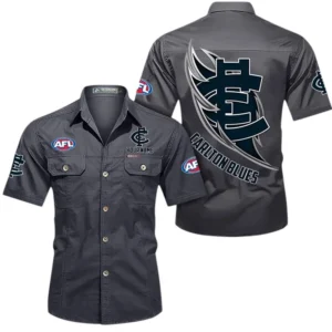 Carlton Fans Gift Short Sleeved Shirt, All Over Print Shỉt For Sport Fan, Custom Name AFL155071425124 - Gray