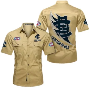 Carlton Fans Gift Short Sleeved Shirt, All Over Print Shỉt For Sport Fan, Custom Name AFL155071425124 - Khaki