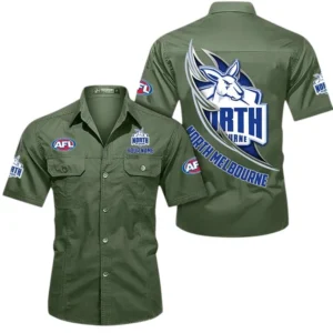 North Melbourne Fans Gift Short Sleeved Shirt, All Over Print Shỉt For Sport Fan, Custom Name AFL155071425125 - Army Green