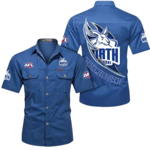 North Melbourne Fans Gift Short Sleeved Shirt, All Over Print Shỉt For Sport Fan, Custom Name AFL155071425125 - Cowboy Blue