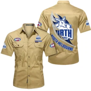 North Melbourne Fans Gift Short Sleeved Shirt, All Over Print Shỉt For Sport Fan, Custom Name AFL155071425125 - Khaki
