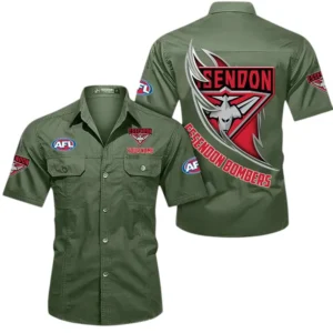 Essendon Fans Gift Short Sleeved Shirt, All Over Print Shỉt For Sport Fan, Custom Name AFL155071425126 - Army Green