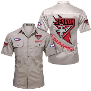 Essendon Fans Gift Short Sleeved Shirt, All Over Print Shỉt For Sport Fan, Custom Name AFL155071425126 - Beige