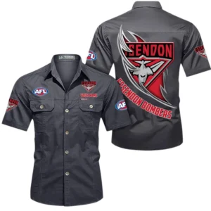 Essendon Fans Gift Short Sleeved Shirt, All Over Print Shỉt For Sport Fan, Custom Name AFL155071425126 - Gray