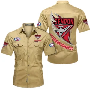 Essendon Fans Gift Short Sleeved Shirt, All Over Print Shỉt For Sport Fan, Custom Name AFL155071425126 - Khaki