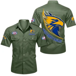 West Coast Eagles Fans Gift Short Sleeved Shirt, All Over Print Shỉt For Sport Fan, Custom Name AFL155071425127 - Army Green