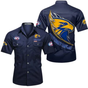 West Coast Eagles Fans Gift Short Sleeved Shirt, All Over Print Shỉt For Sport Fan, Custom Name AFL155071425127 - Dark Blue