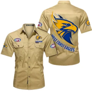 West Coast Eagles Fans Gift Short Sleeved Shirt, All Over Print Shỉt For Sport Fan, Custom Name AFL155071425127 - Khaki