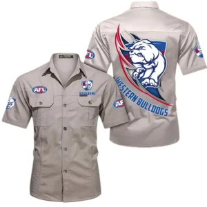 Western Bulldogs Fans Gift Short Sleeved Shirt, All Over Print Shỉt For Sport Fan, Custom Name AFL155071425128 - Beige