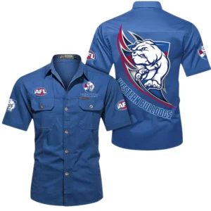 Western Bulldogs Fans Gift Short Sleeved Shirt, All Over Print Shỉt For Sport Fan, Custom Name AFL155071425128 - Cowboy Blue