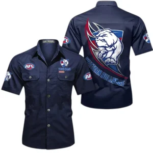Western Bulldogs Fans Gift Short Sleeved Shirt, All Over Print Shỉt For Sport Fan, Custom Name AFL155071425128 - Dark Blue