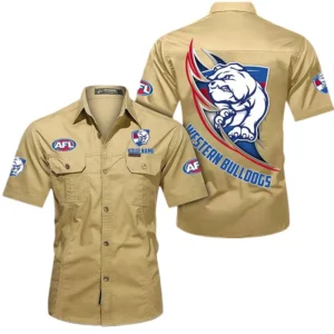 Western Bulldogs Fans Gift Short Sleeved Shirt, All Over Print Shỉt For Sport Fan, Custom Name AFL155071425128 - Khaki