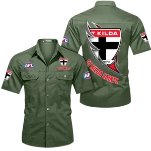 St Kilda Fans Gift Short Sleeved Shirt, All Over Print Shỉt For Sport Fan, Custom Name AFL155071425129 - Army Green
