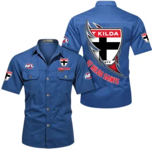 St Kilda Fans Gift Short Sleeved Shirt, All Over Print Shỉt For Sport Fan, Custom Name AFL155071425129 - Cowboy Blue