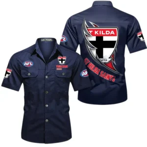 St Kilda Fans Gift Short Sleeved Shirt, All Over Print Shỉt For Sport Fan, Custom Name AFL155071425129 - Dark Blue