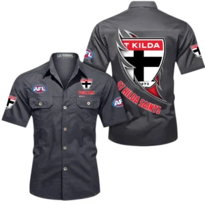St Kilda Fans Gift Short Sleeved Shirt, All Over Print Shỉt For Sport Fan, Custom Name AFL155071425129 - Gray