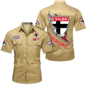 St Kilda Fans Gift Short Sleeved Shirt, All Over Print Shỉt For Sport Fan, Custom Name AFL155071425129 - Khaki