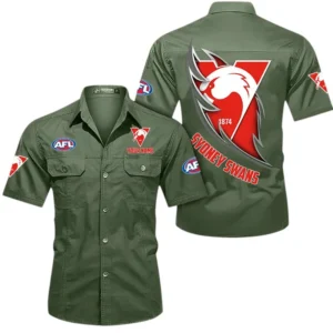 Sydney Swans Fans Gift Short Sleeved Shirt, All Over Print Shỉt For Sport Fan, Custom Name AFL155071425130 - Army Green