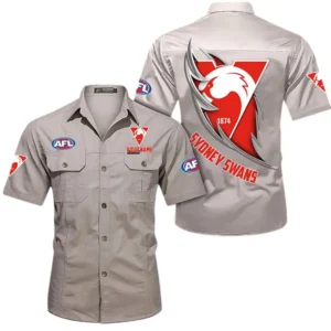 Sydney Swans Fans Gift Short Sleeved Shirt, All Over Print Shỉt For Sport Fan, Custom Name AFL155071425130 - Beige
