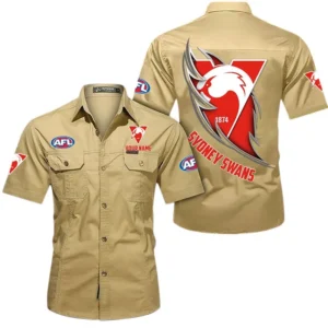 Sydney Swans Fans Gift Short Sleeved Shirt, All Over Print Shỉt For Sport Fan, Custom Name AFL155071425130 - Khaki