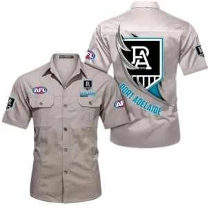 Port Adelaide Fans Gift Short Sleeved Shirt, All Over Print Shỉt For Sport Fan, Custom Name AFL155071425131 - Beige