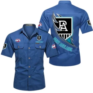 Port Adelaide Fans Gift Short Sleeved Shirt, All Over Print Shỉt For Sport Fan, Custom Name AFL155071425131 - Cowboy Blue