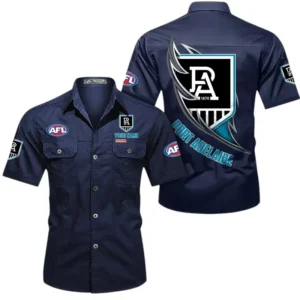 Port Adelaide Fans Gift Short Sleeved Shirt, All Over Print Shỉt For Sport Fan, Custom Name AFL155071425131 - Dark Blue