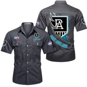 Port Adelaide Fans Gift Short Sleeved Shirt, All Over Print Shỉt For Sport Fan, Custom Name AFL155071425131 - Gray