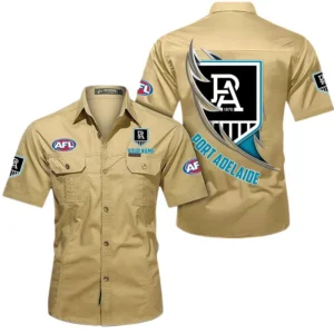 Port Adelaide Fans Gift Short Sleeved Shirt, All Over Print Shỉt For Sport Fan, Custom Name AFL155071425131 - Khaki