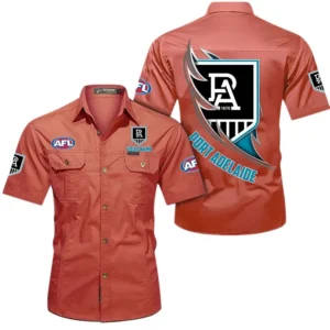 Port Adelaide Fans Gift Short Sleeved Shirt, All Over Print Shỉt For Sport Fan, Custom Name AFL155071425131 - Red