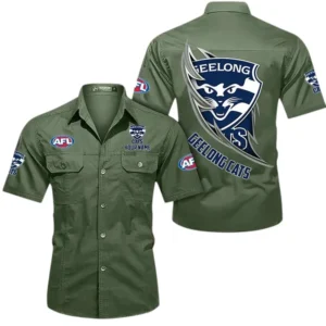 Geelong Cats Fans Gift Short Sleeved Shirt, All Over Print Shỉt For Sport Fan, Custom Name AFL155071425134 - Army Green