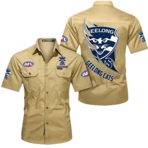 Geelong Cats Fans Gift Short Sleeved Shirt, All Over Print Shỉt For Sport Fan, Custom Name AFL155071425134 - Khaki