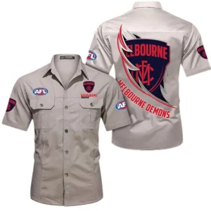 Melbourne Demons Fans Gift Short Sleeved Shirt, All Over Print Shỉt For Sport Fan, Custom Name AFL155071425135 - Beige