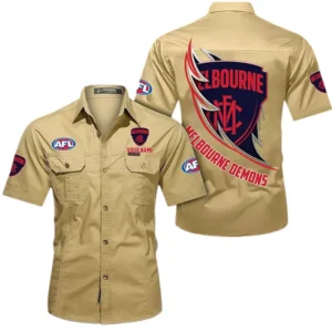 Melbourne Demons Fans Gift Short Sleeved Shirt, All Over Print Shỉt For Sport Fan, Custom Name AFL155071425135 - Khaki