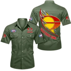 Gold Coast Suns Fans Gift Short Sleeved Shirt, All Over Print Shỉt For Sport Fan, Custom Name AFL155071425136 - Army Green