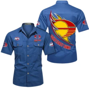 Gold Coast Suns Fans Gift Short Sleeved Shirt, All Over Print Shỉt For Sport Fan, Custom Name AFL155071425136 - Cowboy Blue