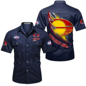 Gold Coast Suns Fans Gift Short Sleeved Shirt, All Over Print Shỉt For Sport Fan, Custom Name AFL155071425136 - Dark Blue