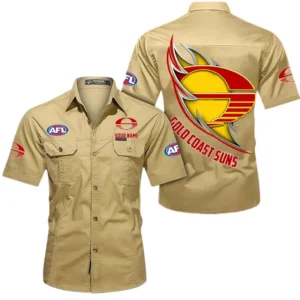 Gold Coast Suns Fans Gift Short Sleeved Shirt, All Over Print Shỉt For Sport Fan, Custom Name AFL155071425136 - Khaki