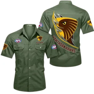 Hawthorn Fans Gift Short Sleeved Shirt, All Over Print Shỉt For Sport Fan, Custom Name AFL155071425137 - Army Green