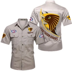 Hawthorn Fans Gift Short Sleeved Shirt, All Over Print Shỉt For Sport Fan, Custom Name AFL155071425137 - Beige