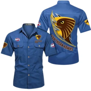 Hawthorn Fans Gift Short Sleeved Shirt, All Over Print Shỉt For Sport Fan, Custom Name AFL155071425137 - Cowboy Blue